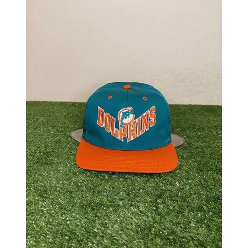 Vintage Miami Dolphins hat cap snap back aqua orange wave Annco 90s mens